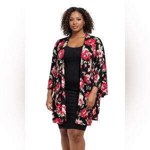 Acting Pro Black and Red Floral Women's Lightweight Cardigan